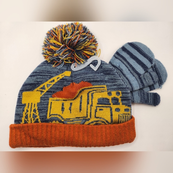 Toby & Me Toddler Knit Hat With Matching Mittens Dump Truck Design - Picture 2 of 10